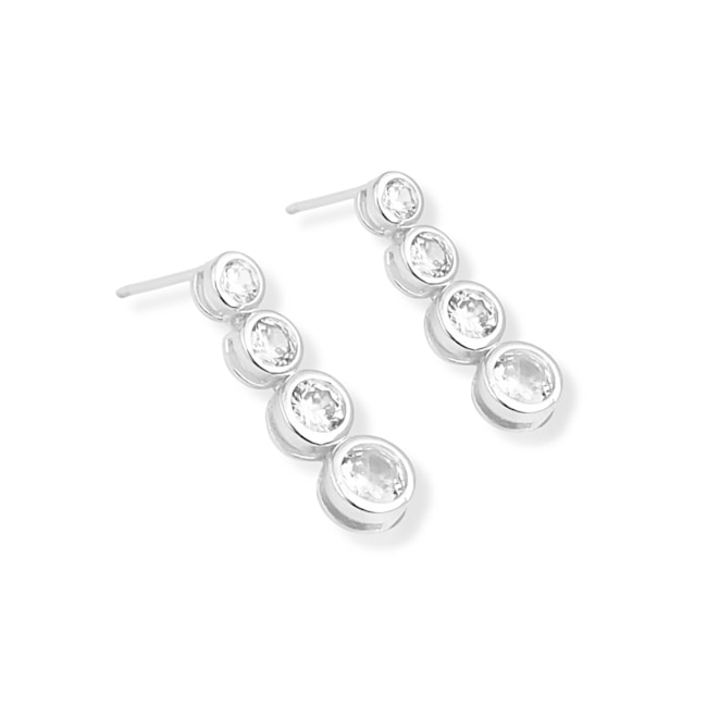 Brinco Tipo Palito Redondo com Zircônia Cristal 
