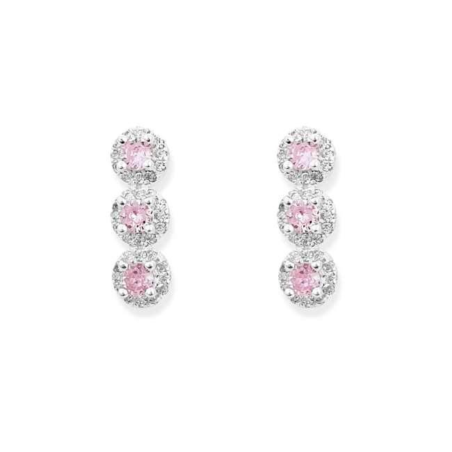 Brinco Tipo Palito Redondo Cravejado com Zircônia Cristal e Rubi Rose