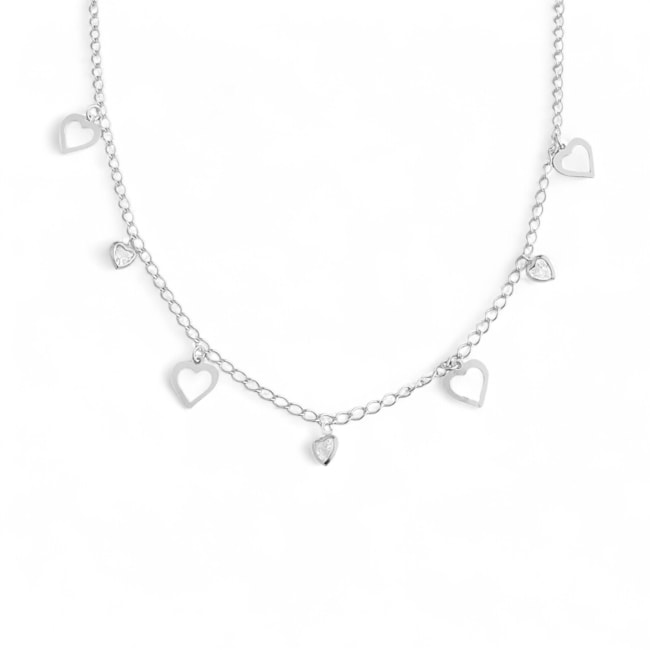 Choker com Coração Vazado e Zircônia - 35cm 