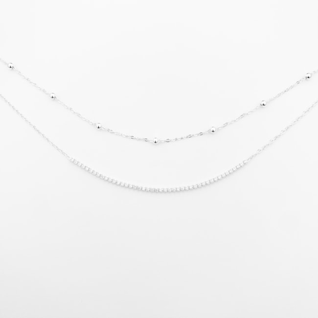 Choker Dupla com Bolinhas e Zircônias  - 35cm