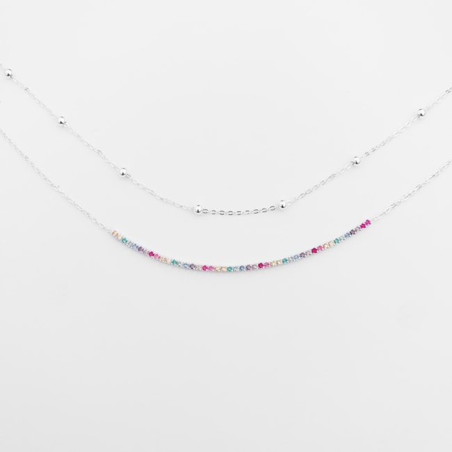 Choker Dupla de Bolinhas com Riviera com Zircônias Colorida – 35cm