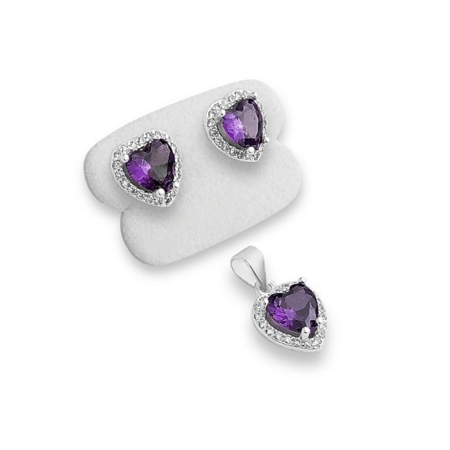 Conjunto de Coração com Pedra Água Marinha