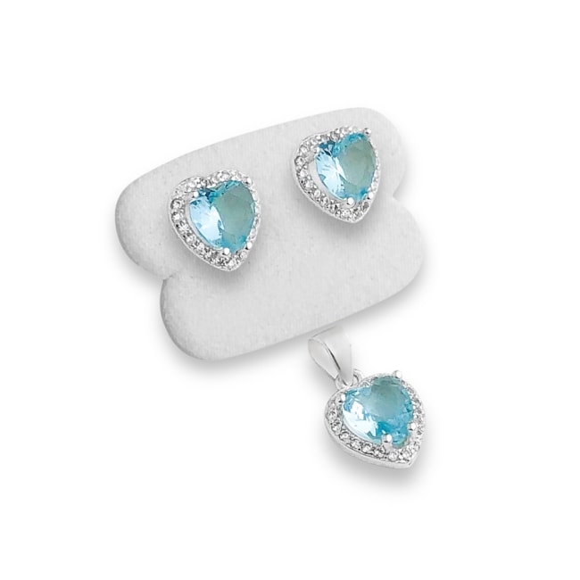 Conjunto de Coração com Pedra Água Marinha