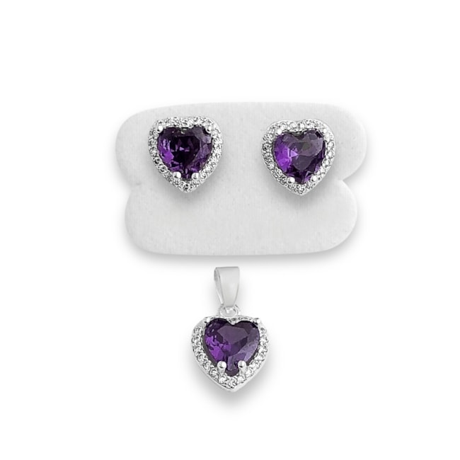 Conjunto de Coração com Pedra Ametista