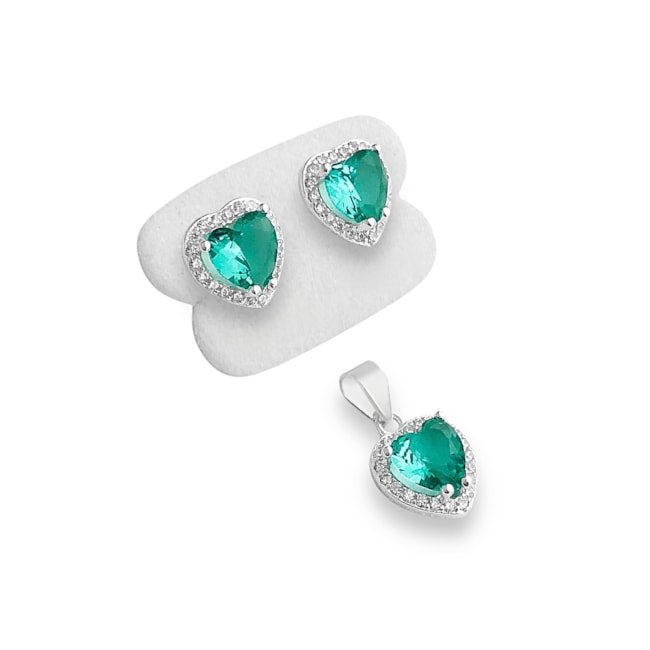 Conjunto de Coração com Turmalina da Paraíba e Bordas Cravejadas 