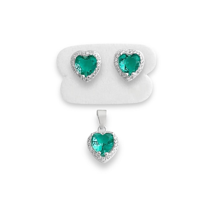 Conjunto de Coração com Turmalina da Paraíba e Bordas Cravejadas 