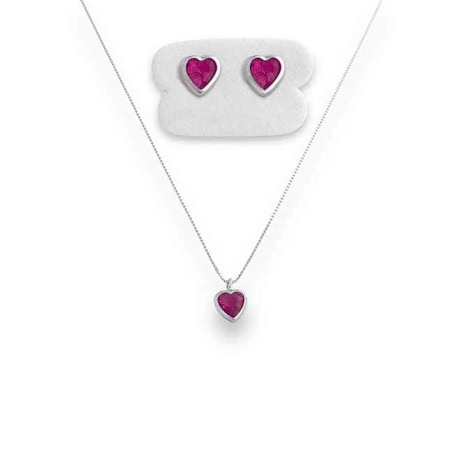 Conjunto de Coração com Zircônia Cereja - 40cm