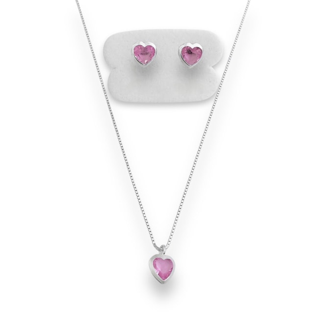 Conjunto de Coração com Zircônia Rubi Rose 