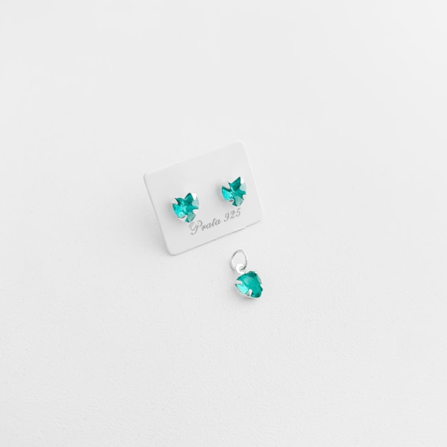 Conjunto de Coração com Zircônia Verde Água
