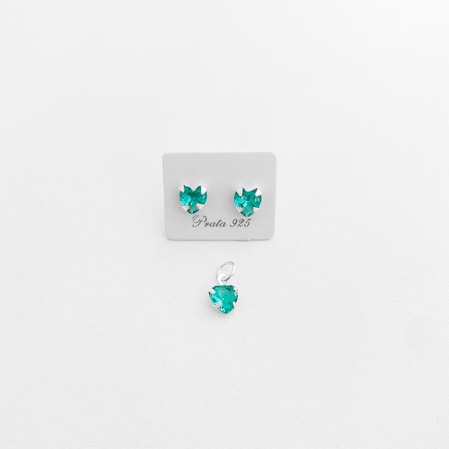 Conjunto de Coração com Zircônia Verde Água