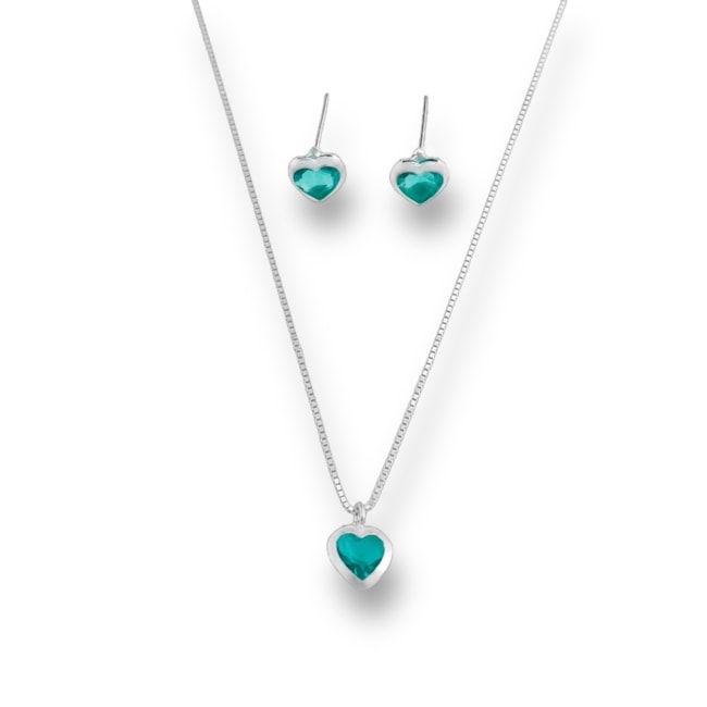 Conjunto de Coração com Zircônias Esmeralda - 40cm