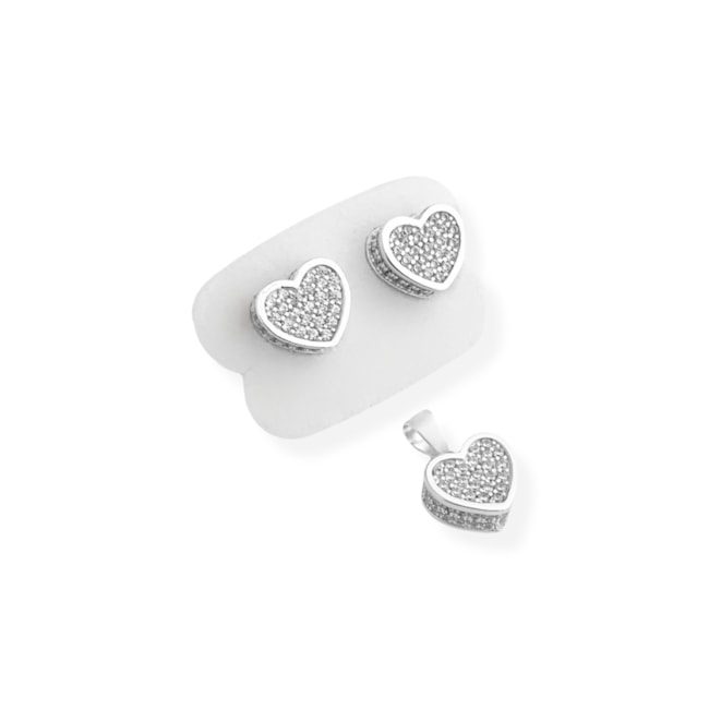 Conjunto de Coração Cravejado com Zircônias 