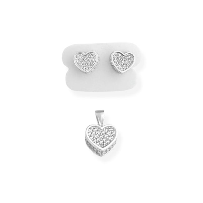 Conjunto de Coração Cravejado com Zircônias 