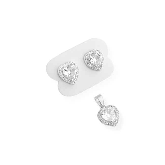 Conjunto de Coração Cravejado com Zircônias 