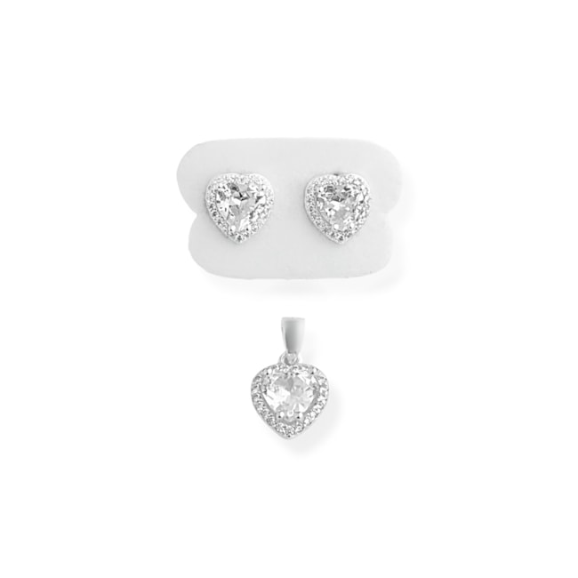 Conjunto de Coração Cravejado com Zircônias 