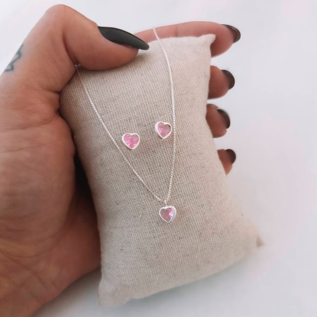 Conjunto de Coração em Zircônia Rosa