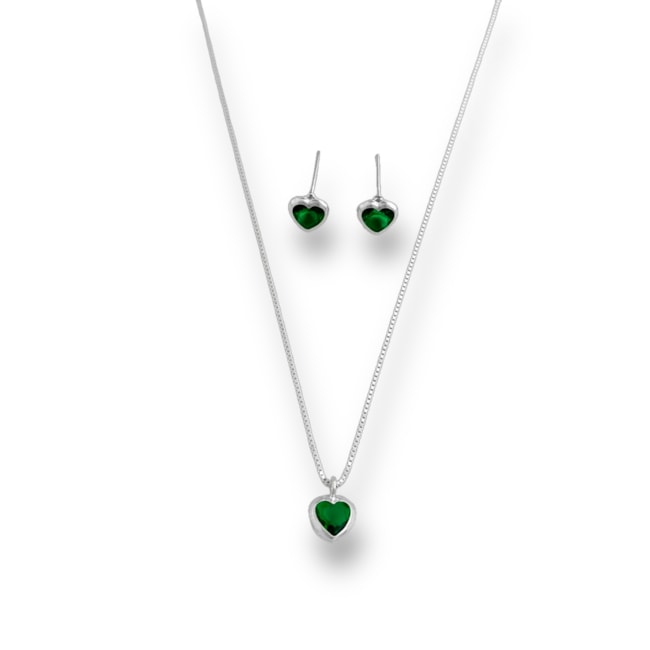 Conjunto de Coração em Zircônias Esmeralda - 40cm