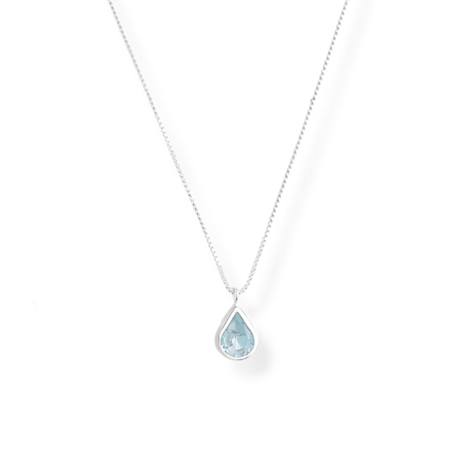 Conjunto De Gota com Zircônia Água Marinha - 40cm