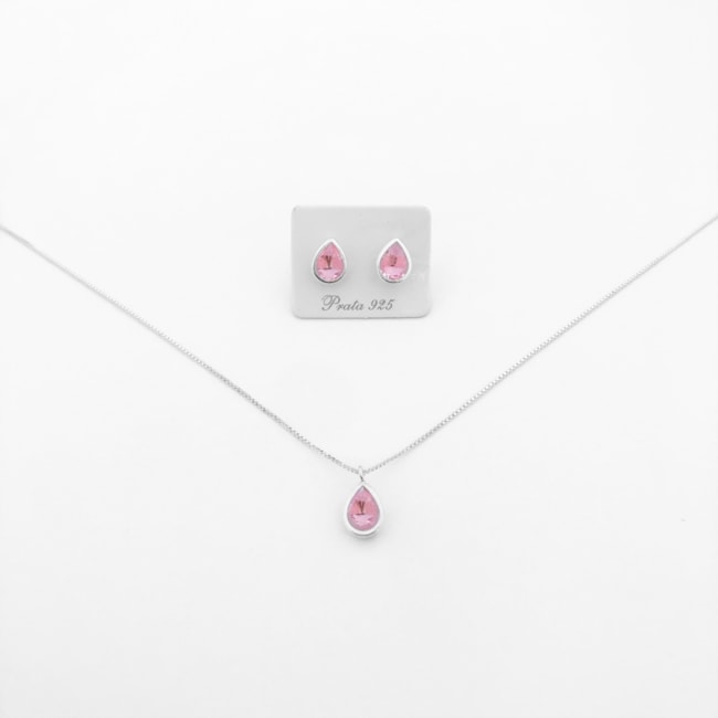 Conjunto de Gota com Zircônia Rosa 