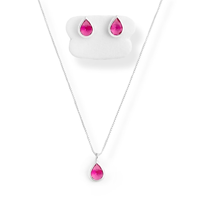 Conjunto De Gota com Zircônia Rubi Rose - 40cm