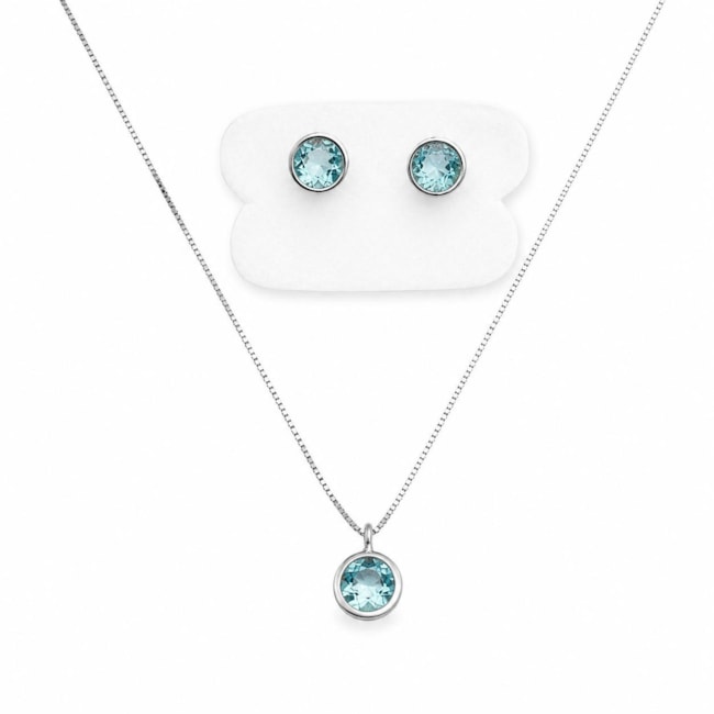 Conjunto em Zircônia Água Marinha - 40cm
