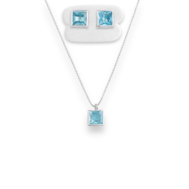 Conjunto Quadrado com Zircônia Água Marinha - 40cm