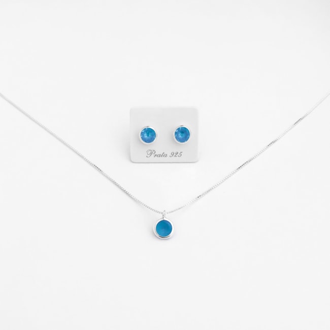Conjunto Redondo com Zircônia Azul 