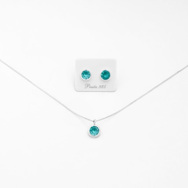 Conjunto Redondo com Zircônia Verde Água
