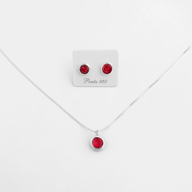 Conjunto Redondo com Zircônia Vermelha