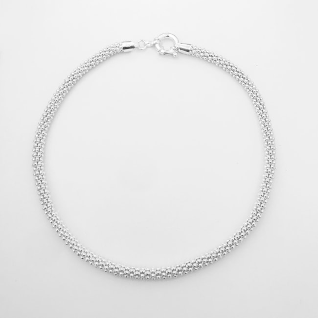 Corrente Pipoca Grossa Prata Branca - 40cm