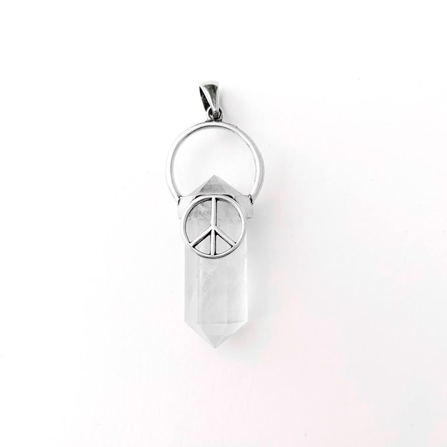 Cristal Quartzo Transparente com Símbolo da Paz