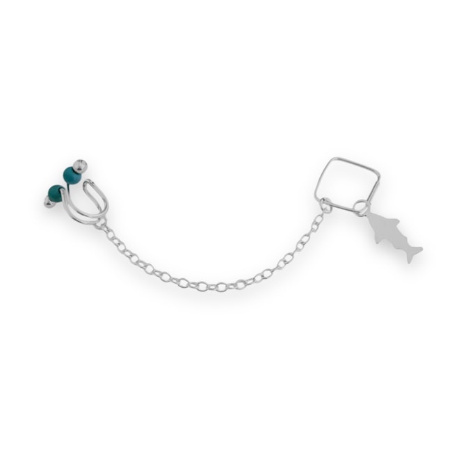 Ear Line Duplo Aro com Corrente e Peixe
