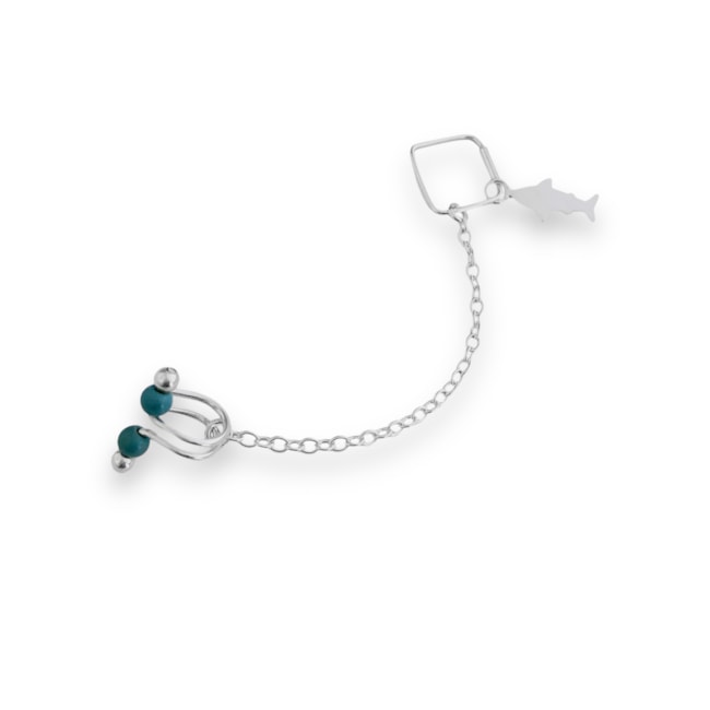 Ear Line Duplo Aro com Corrente e Peixe