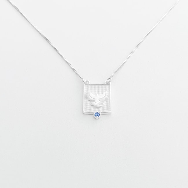 Escapulário de Cruz e Espírito Santo com Zircônia Água Marinha - 70cm