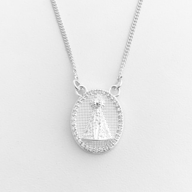 Escapulário de Nossa Senhora Aparecida com Bordas Cravejada de Zircônias 