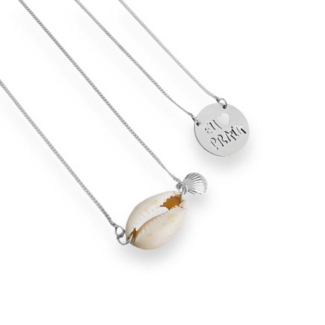 Escapulário Eu Amo Praia com Búzios e Concha - 70cm