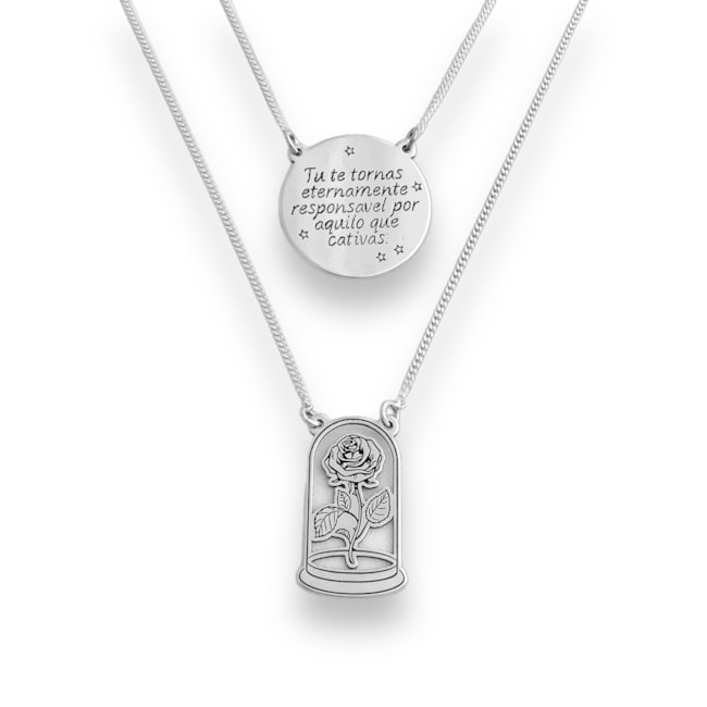 Escapulário “Tu te tornas eternamente responsável por aquilo que cativas.” Com Rosa no Vidro - 70cm