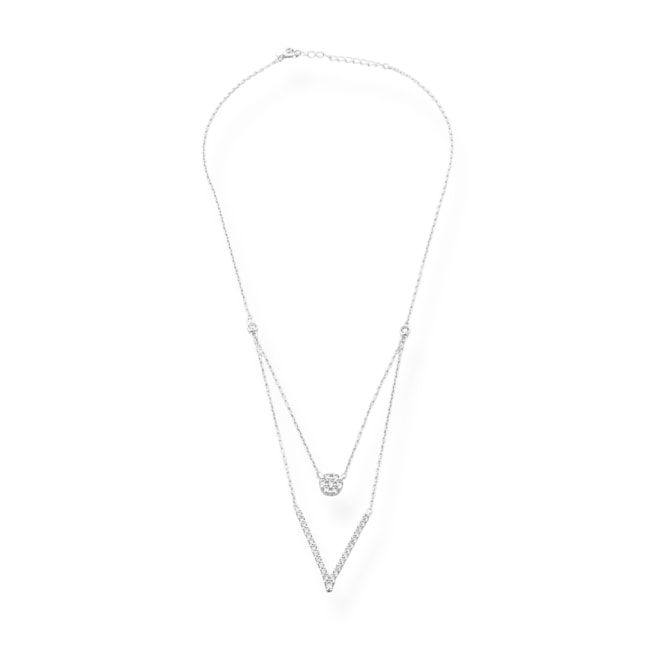 Gargantilha 2 em 1 com Pingente Cravejado de Zircônia - 38cm