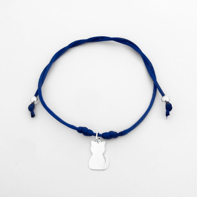 Gargantilha Azul com Pingente de Gato - 45cm
