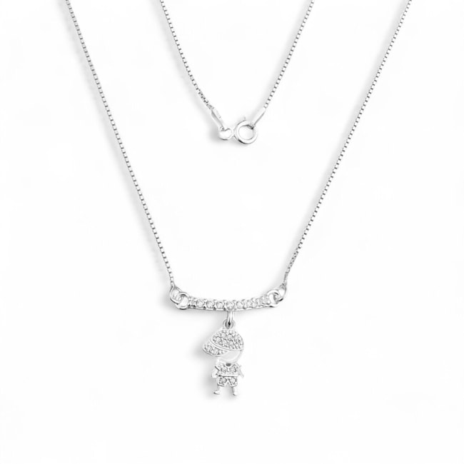 Gargantilha Branca Canga com Menino Cravejados - 45cm