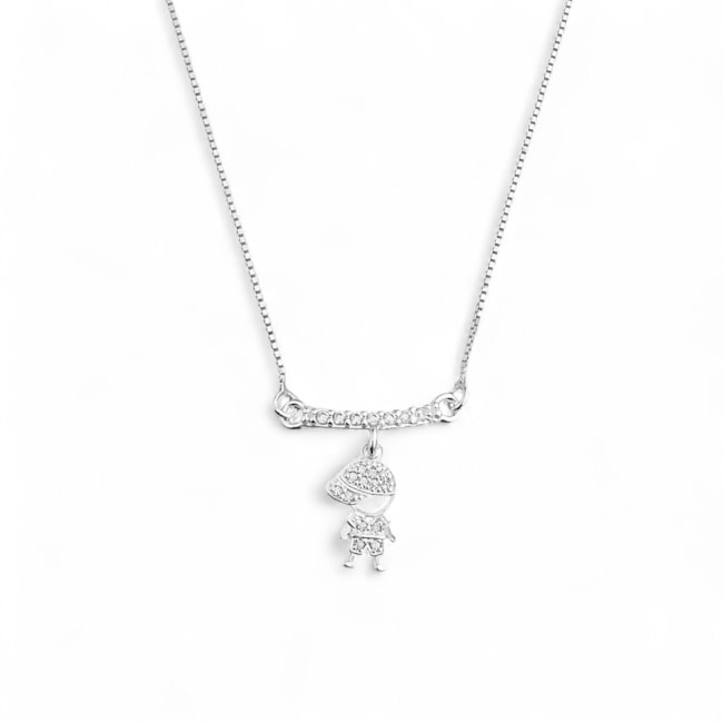 Gargantilha Branca Canga com Menino Cravejados - 45cm