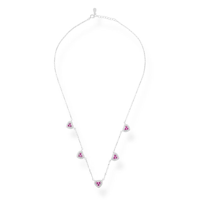 Gargantilha Cinco Corações com Zircônia Rubi Rose - 42cm 