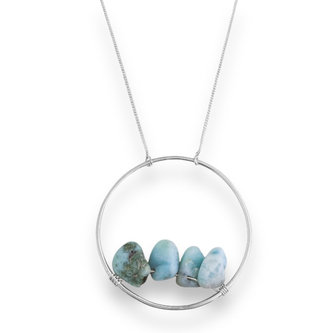 Gargantilha Círculo Vazado com Larimar - 60cm