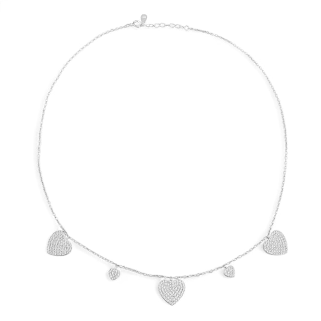 Gargantilha com 5 Corações Cravejada de Zircônia - 40cm