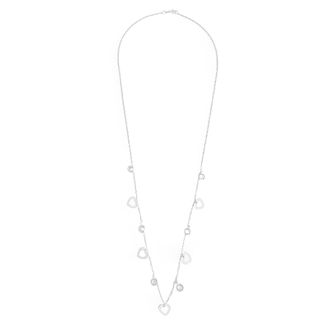 Gargantilha com Coração Liso Vazado e Zircônia Cristal - 70cm