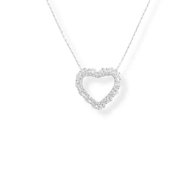 Gargantilha com Coração Vazado Cravejado de Zircônia Cristal - 38cm