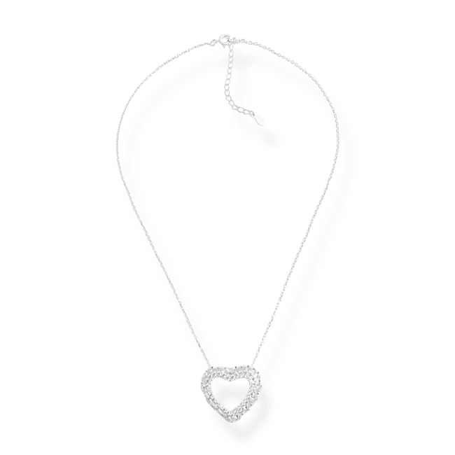 Gargantilha com Coração Vazado Cravejado de Zircônia Cristal - 38cm
