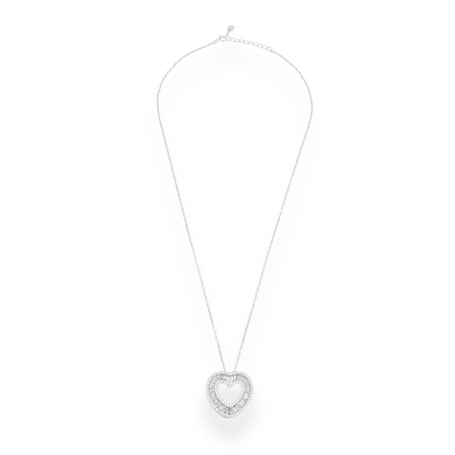 Gargantilha com Coração Vazado Cravejado de Zircônia e Vidrilhos - 40cm
