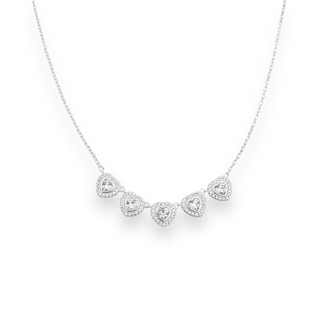 Gargantilha com Corações Cravejados de Zircônia Cristal - 40cm