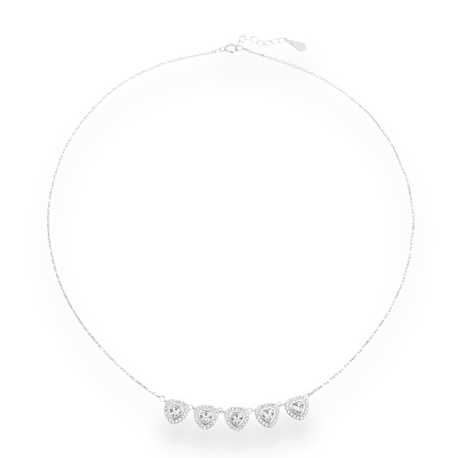 Gargantilha com Corações Cravejados de Zircônia Cristal - 40cm